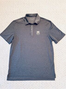 Las Vegas Golden Knights Hockey Grey Polo Shirt Men Large Relaxed Fit Pin Stripe